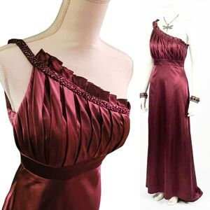 VTG Burgundy Prom Beaded Slip Dress Maxi Gown 8 Y2K Dark Fairy Goth Whimsigoth